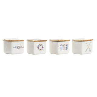 Salzstreuer mit Deckel DKD Home Decor Marineblau Bunt Bambus Dolomite 12,5 x 12,5 x 11,5 cm