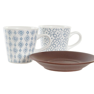 Satz von Kaffeetassen DKD Home Decor Blau Weiß Braun Kautschukholz Steingut 90 ml
