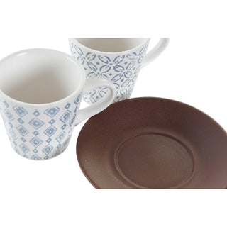 Satz von Kaffeetassen DKD Home Decor Blau Weiß Braun Kautschukholz Steingut 90 ml