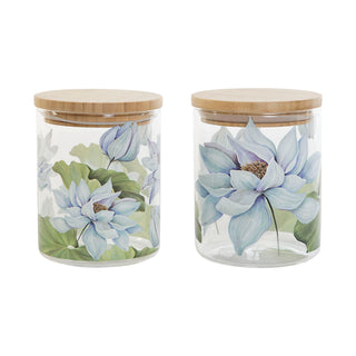Gefäß DKD Home Decor Blau Weiß grün natürlich Silikon Bambus Borosilikatglas 700 ml 10 x 10 x 13 cm (2 Stück)